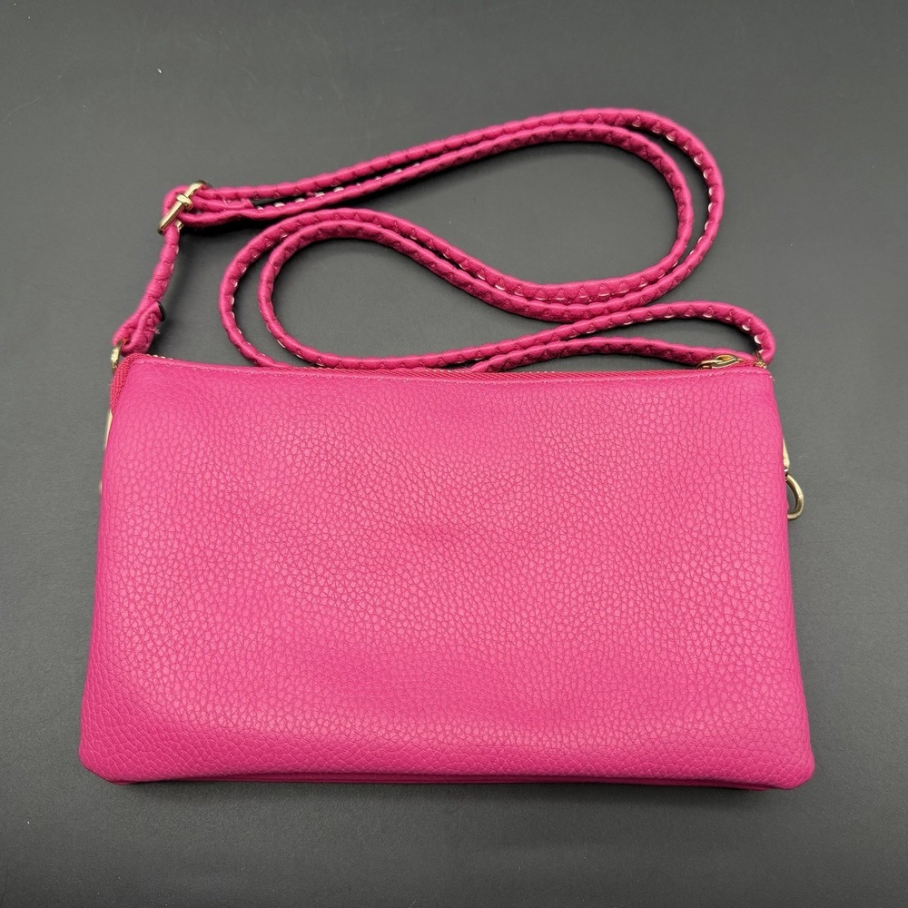 Jen & Co Women Riley Crossbody Bag Small Hot Pink Vegan Leather Clutch